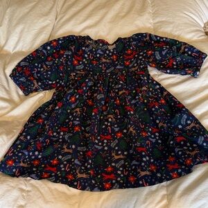 Hanna Andersson Navy Woodland Print Dress with Red & Green Accents